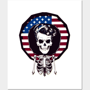Fun Patriotic Rockabilly Skeleton Posters and Art